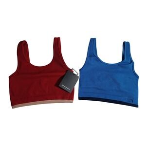 Spiritual Gangster Ribbed Crop Tank Top Set Burgundy‎ Blue XS